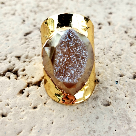 New Huge Titanium Window Druzy Adjustable Gold Ring. - Picture 4 of 16